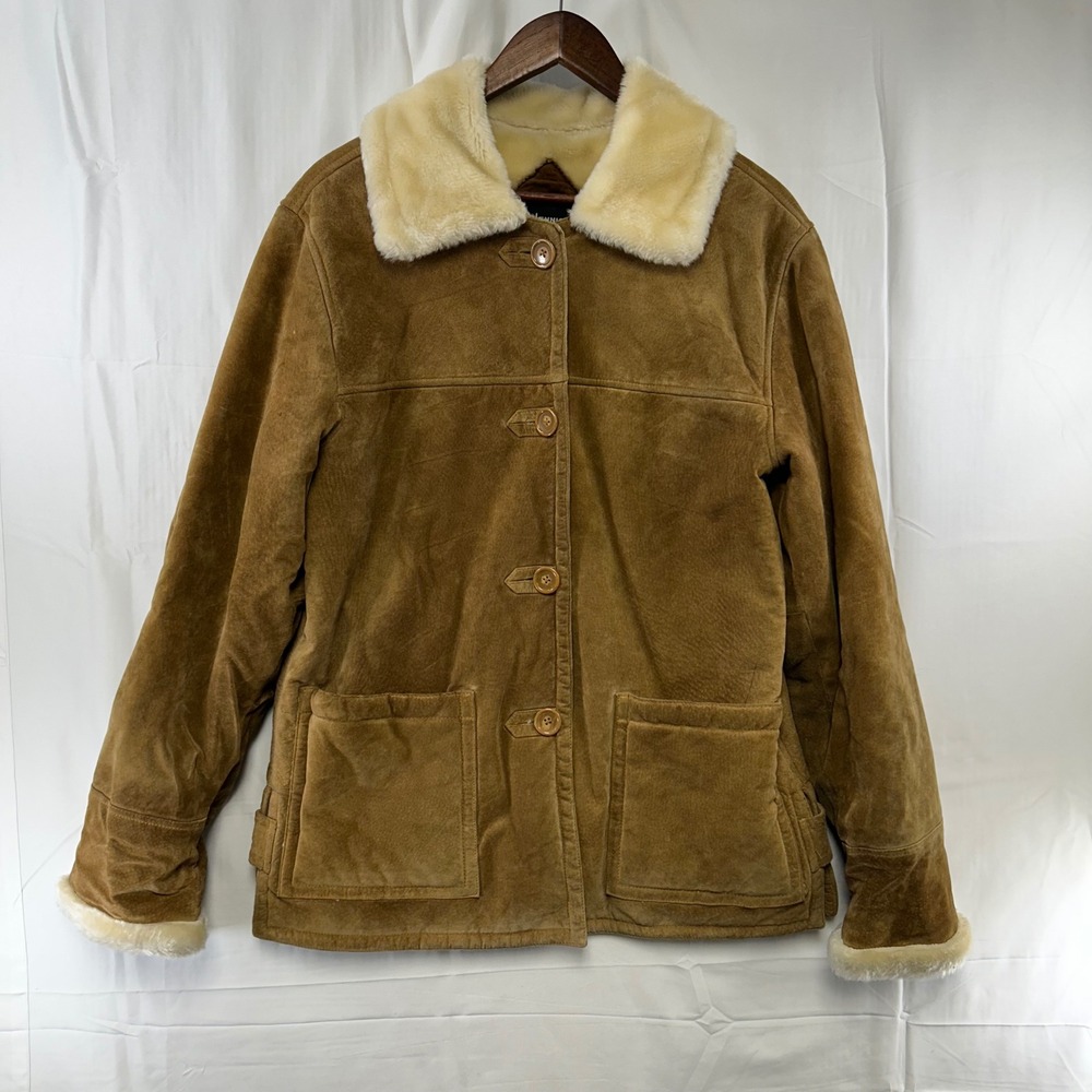 Dennis Basso Suede Jacket Womens S Tan Faux Fur Lined Car Coat Leather